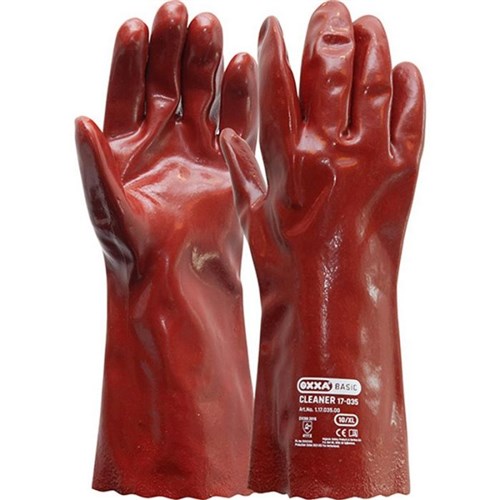 Handschoen PVC rood, enkel gedipt, 350 mm