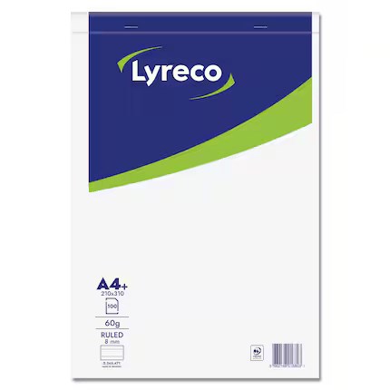 Lyreco schrijfblok, A4+, gelijnd, geniet (100 vellen)